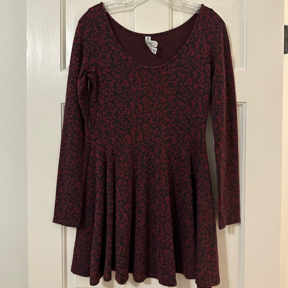 Bethany Mota Red and Black Leopard Long Sleeve Dress